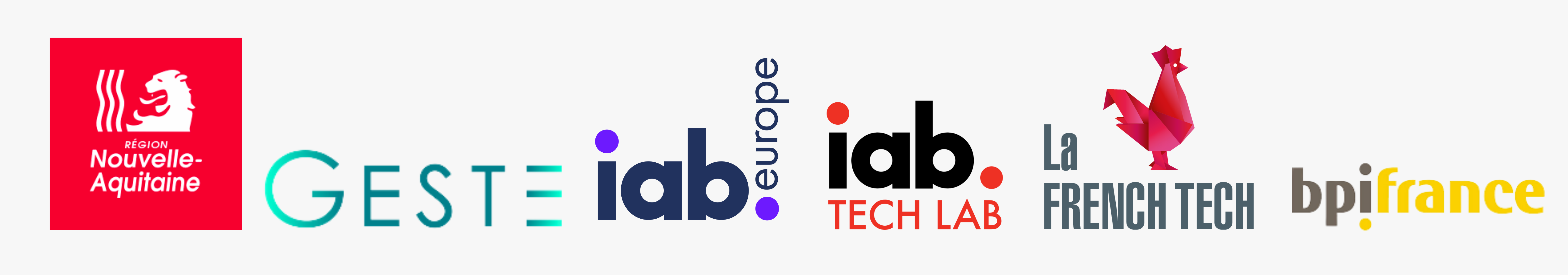 Logos de nos partenaires - Région Aquitaine, GESTE, IAB, French Tech, BPI